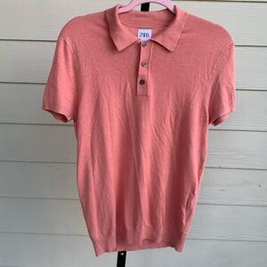 Zara salmon pink collared polo elastic waistband men’s small